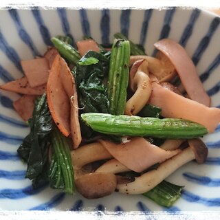 お弁当の隙間おかず☆ハム・しめじ・ほうれん草ソテー